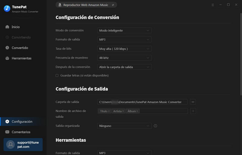 Personalizar la configuración de salida