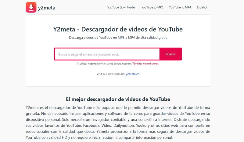 Sitio de descarga de YouTube a MP3 Y2meta