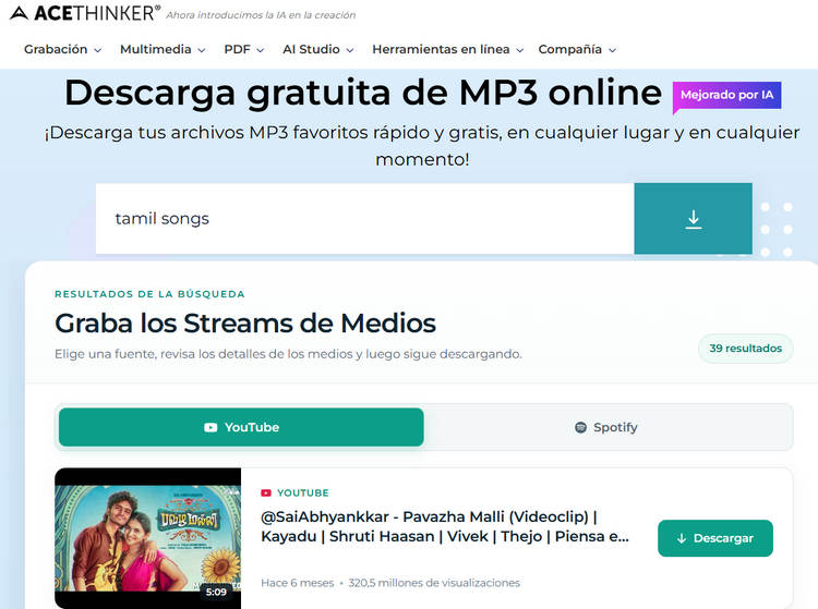 descargar canciones tamiles con AceThinker
