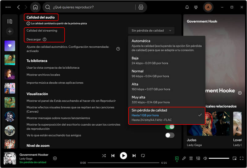 Habilitar Spotify sin pérdida de escritorio