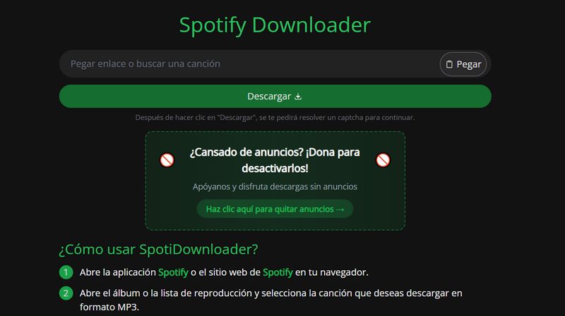 Interfaz de SpotifyDown: convertidor de Spotify a MP3