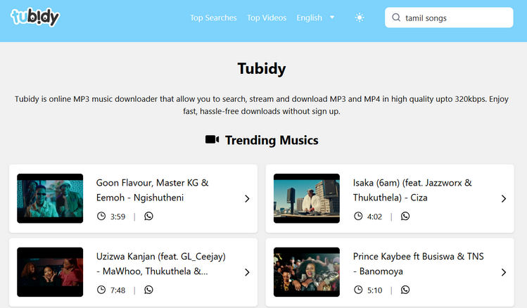 descargar canciones tamiles a MP3 con Tubidy