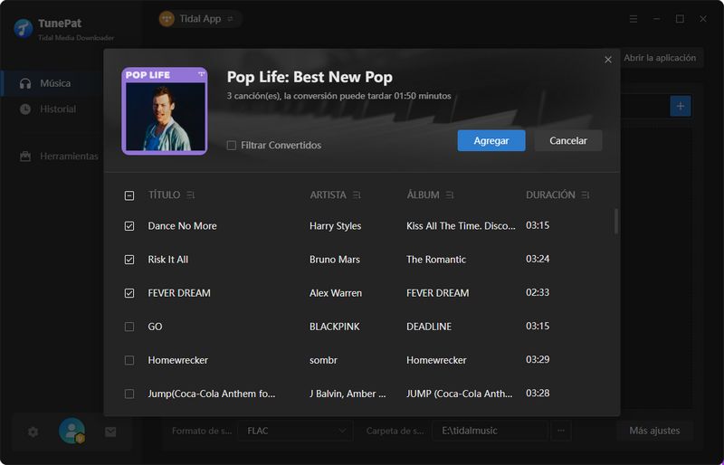 añadir canciones desde la app de Tidal a TunePat