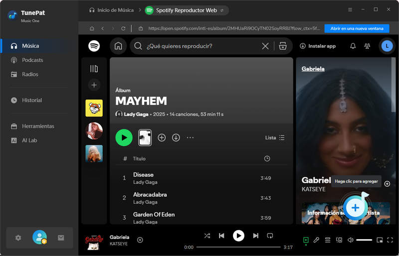 botón para agregar canciones