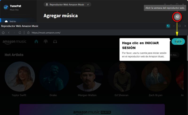 Iniciar sesión en la cuenta de Amazon Music en TunePat