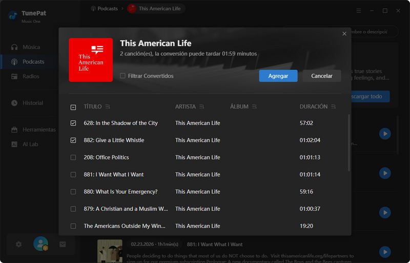 añadir podcasts para descargar