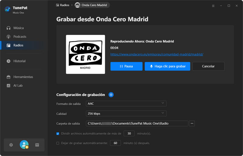 hacer clic para grabar radio