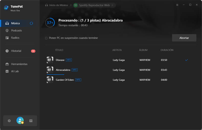 convirtiendo música de Spotify