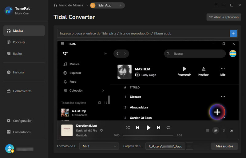 abrir lista de reproducción de Tidal
