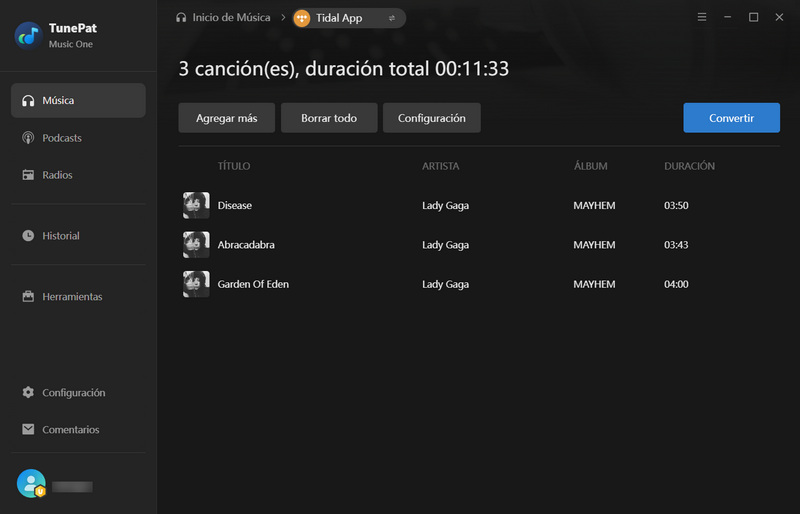 convertir canciones de Tidal a WAV