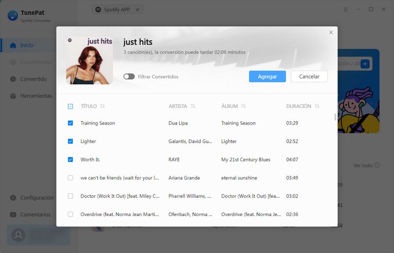 Agregar canciones de Spotify a TunePat