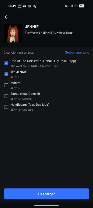 seleccionar canciones de Spotify