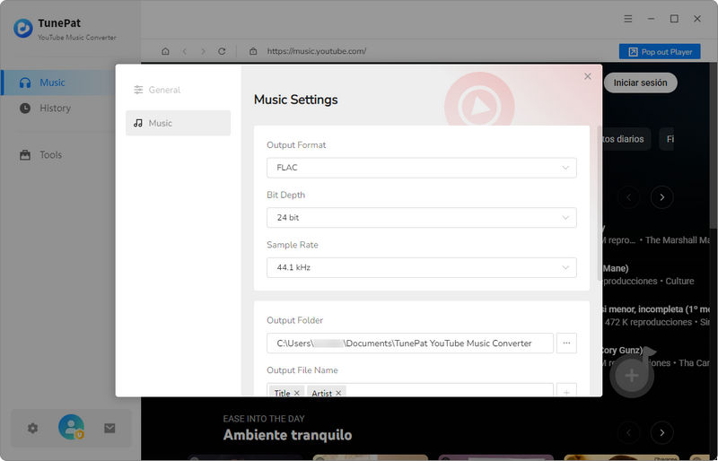 Configuración TunePat YouTube Music Converter