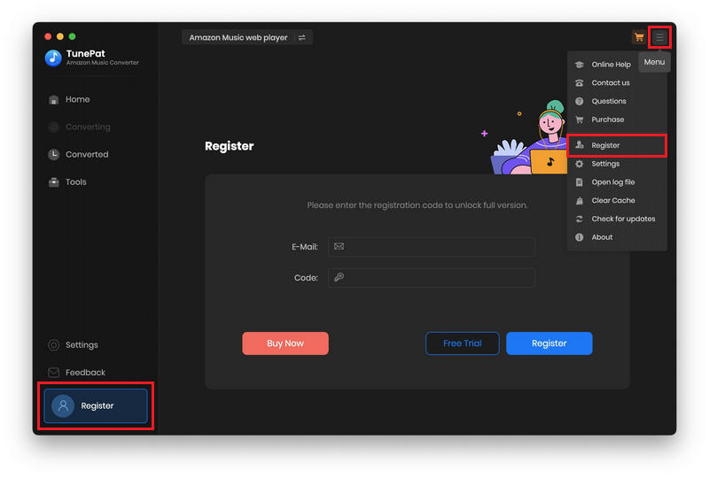 Register TunePat Amazon Music Converter Mac
