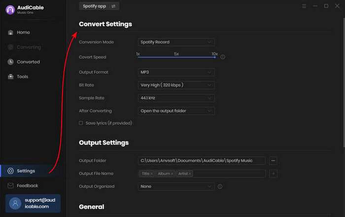 finish the output settings