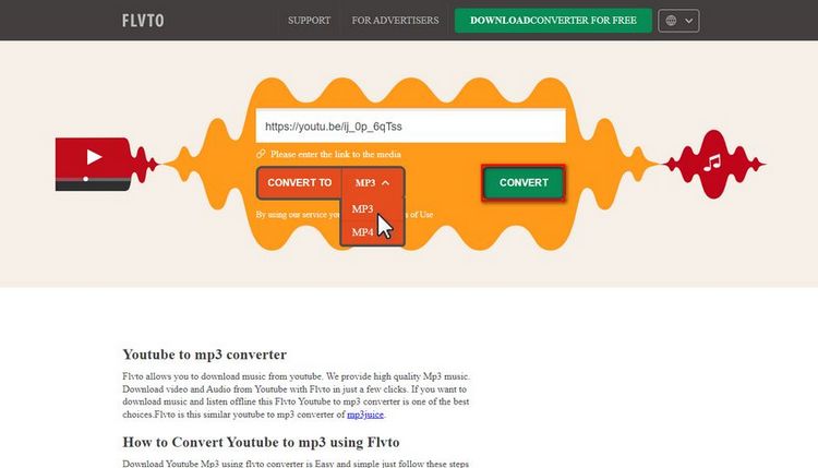 use FLVTO to download youtube audio
