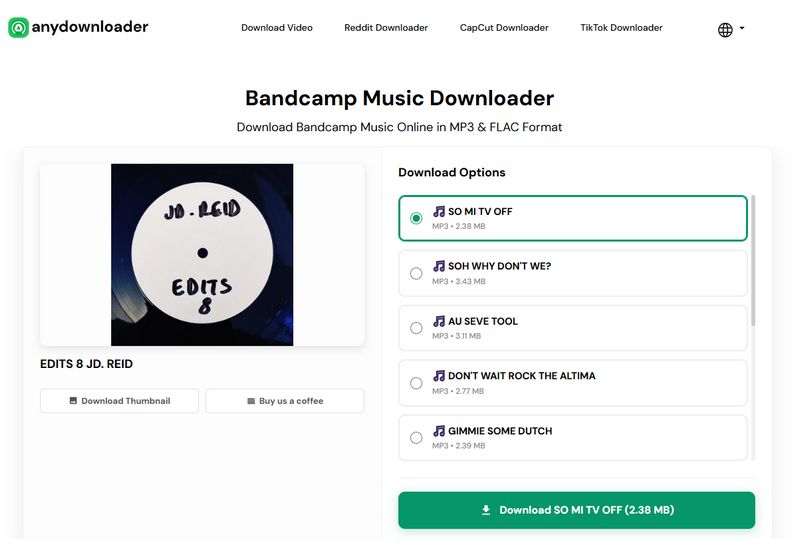 Bandcamp to MP3 via AnyDownloader