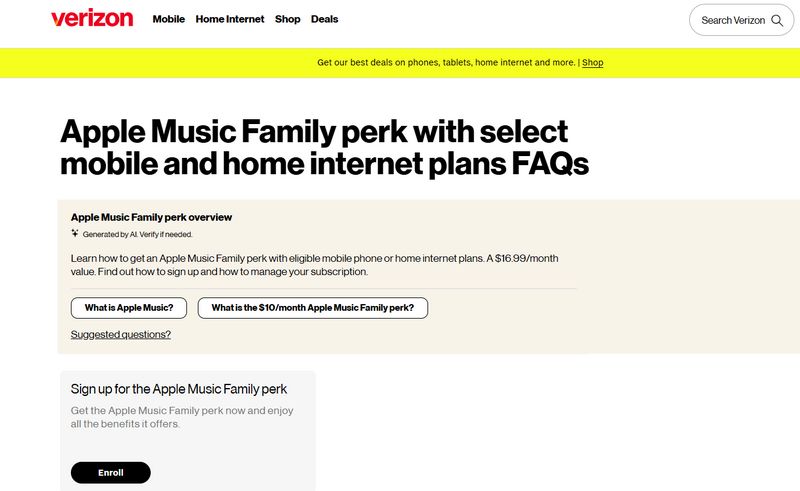 get apple music family with -perk with Verizon