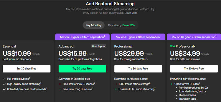 Beatport subscription plans