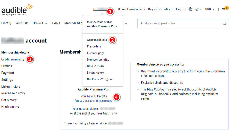 how to check audible credits