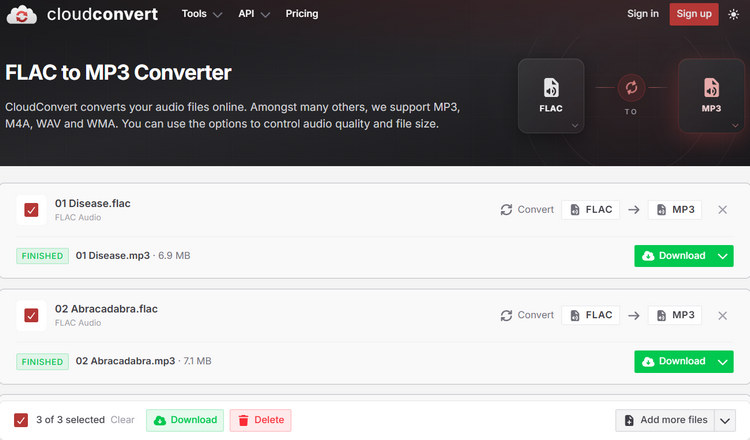 CloudConvert FLAC to MP3 Converter
