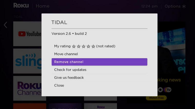 delete tidal music channel on roku tv