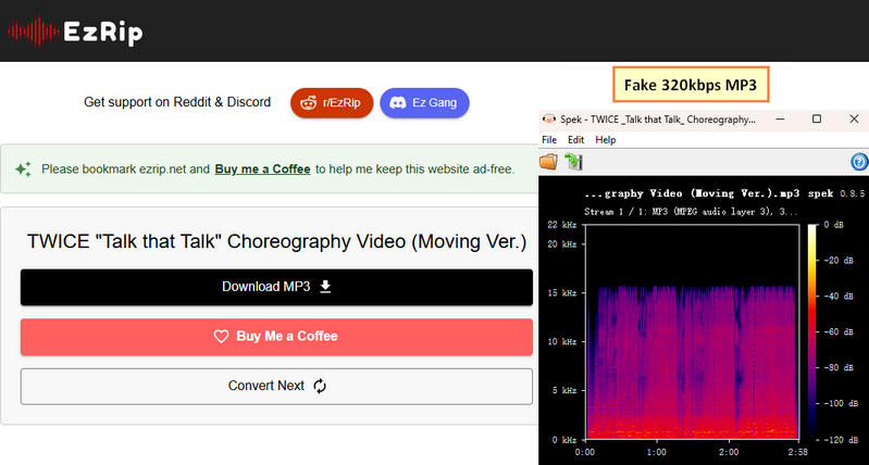 EzRip audio quality test result