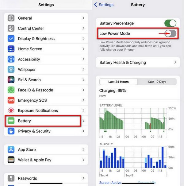 turn off low power mode iphone