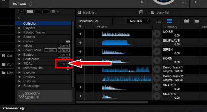 log in to tidal on rekordbox