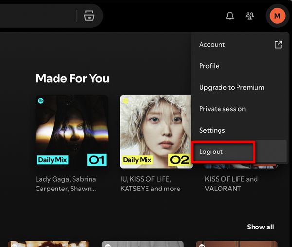 log out spotify