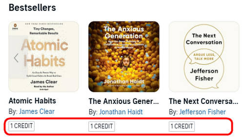 audiobook marked with a 1 CREDIT sign