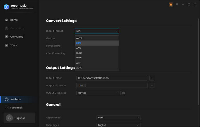 output settings