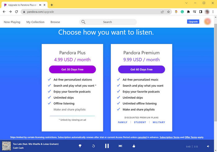 pandora free trial