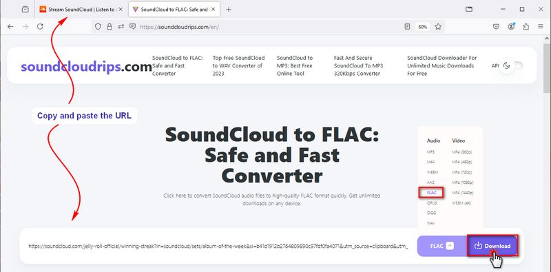 paste url to soundcloudrips