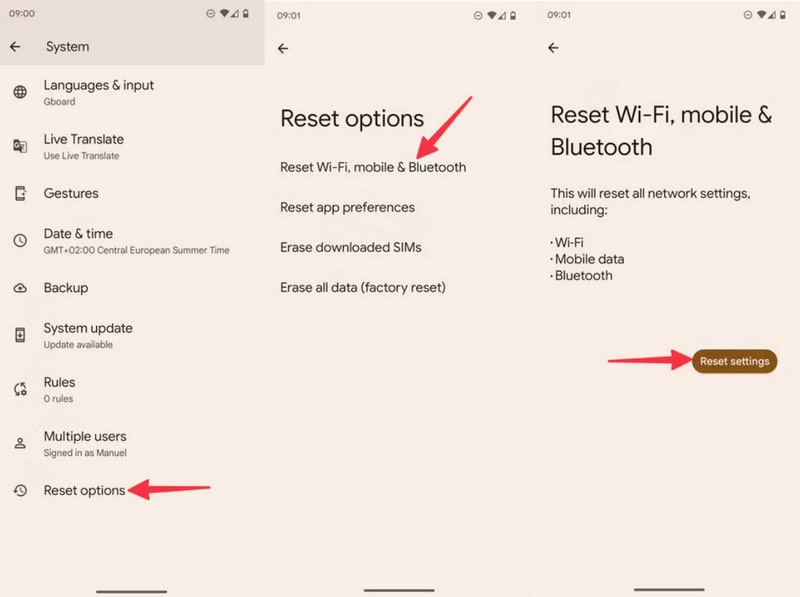 reset android network