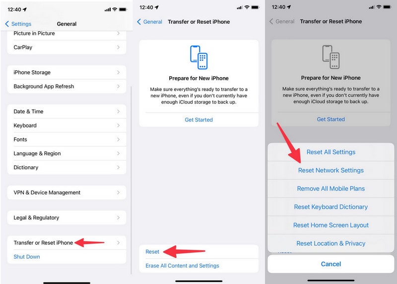 reset ios network