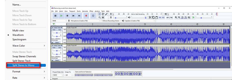 manually separate vocals on Audacity