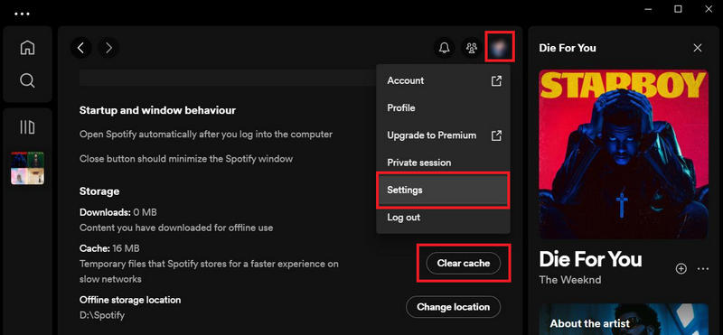 spotify clear cache