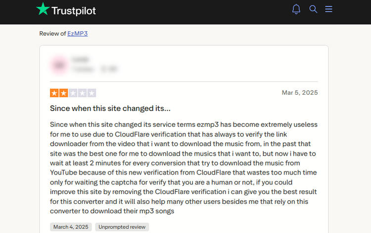 Trustpilot users reviews of EzMP3