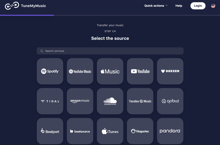 TuneMyMusic select source