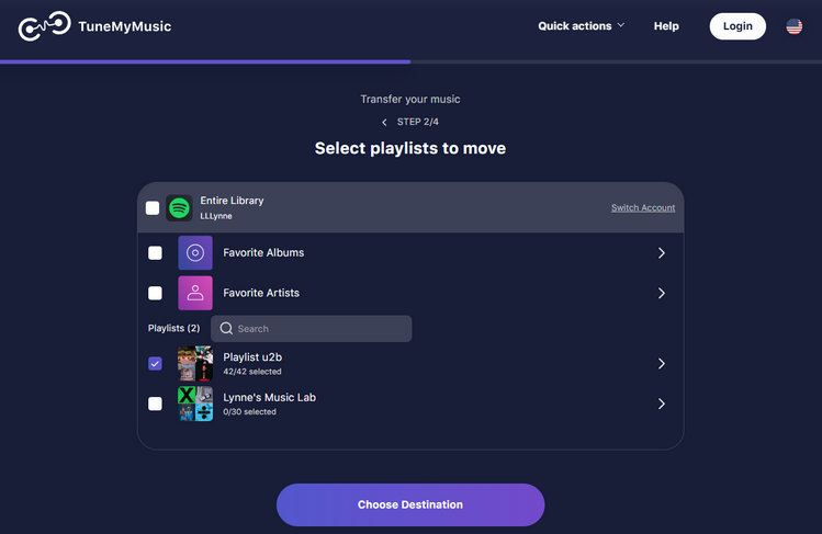 TuneMyMusic select Spotify playlists