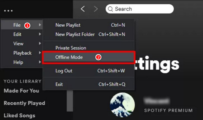 turn on offline mode on spotify