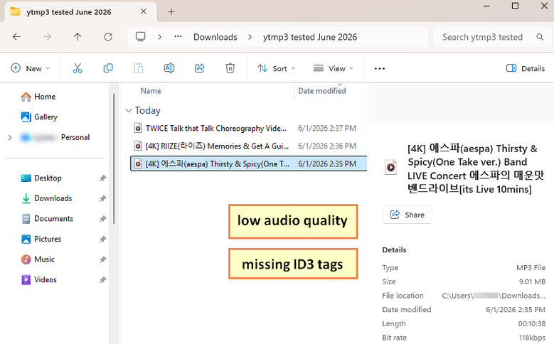 YTMP3 test result
