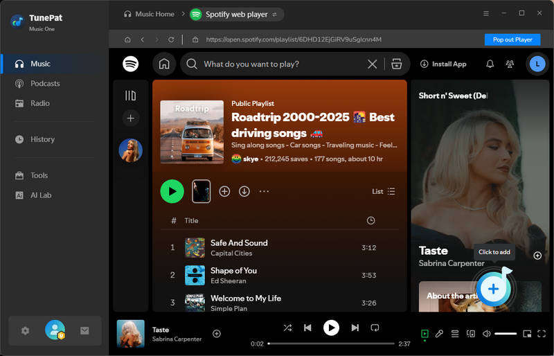 click to add road trip songs