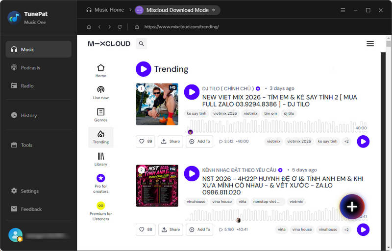 Add Mixcloud tracks
