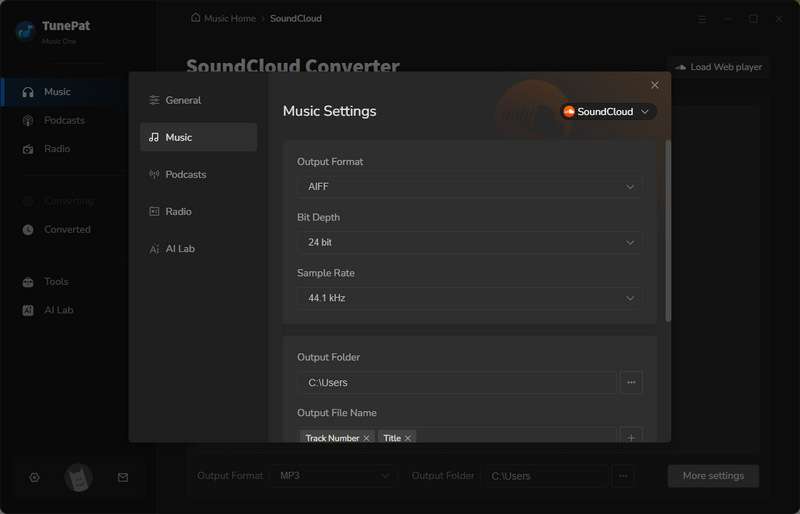 change the output format to aiff