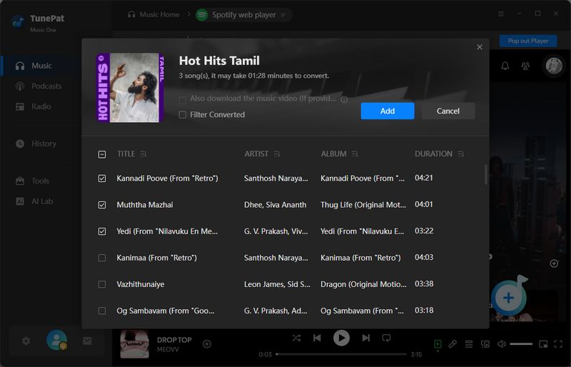 add tamil songs to convert