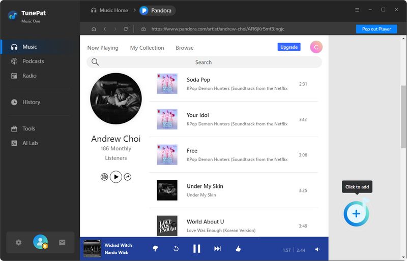 music one settings pandora