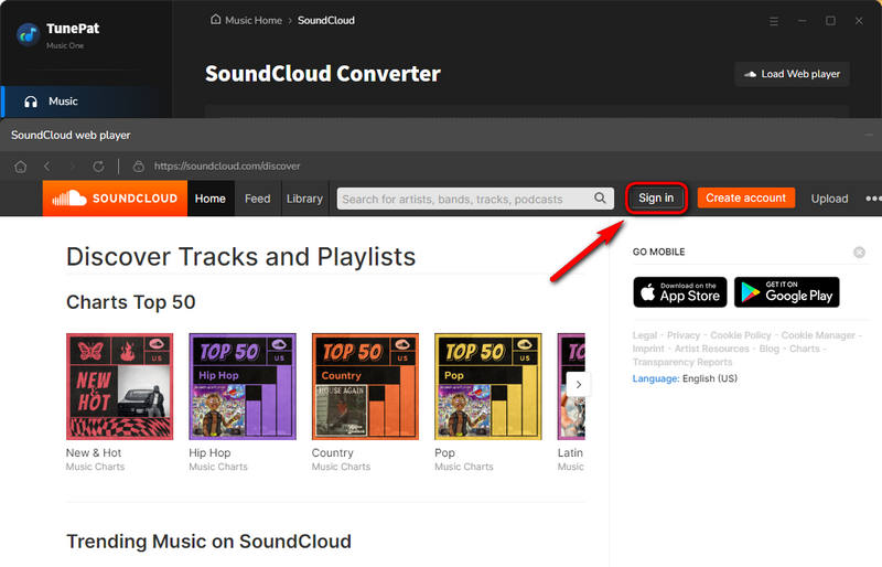 sign in to your soundcloud account