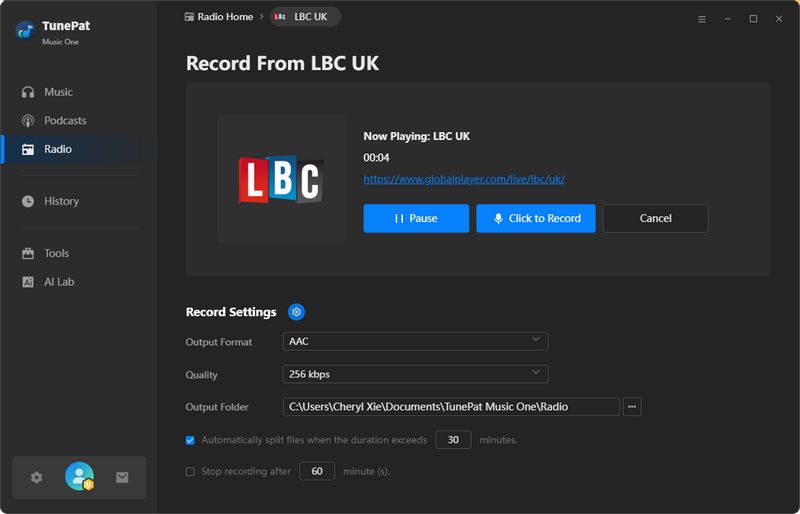 click to record radio